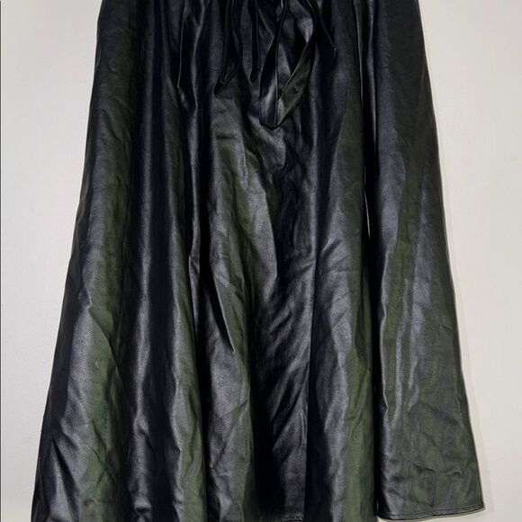 New York & Company Black Midi A-Line Faux Leather Skirt with Tie Front - Picture 6 of 10